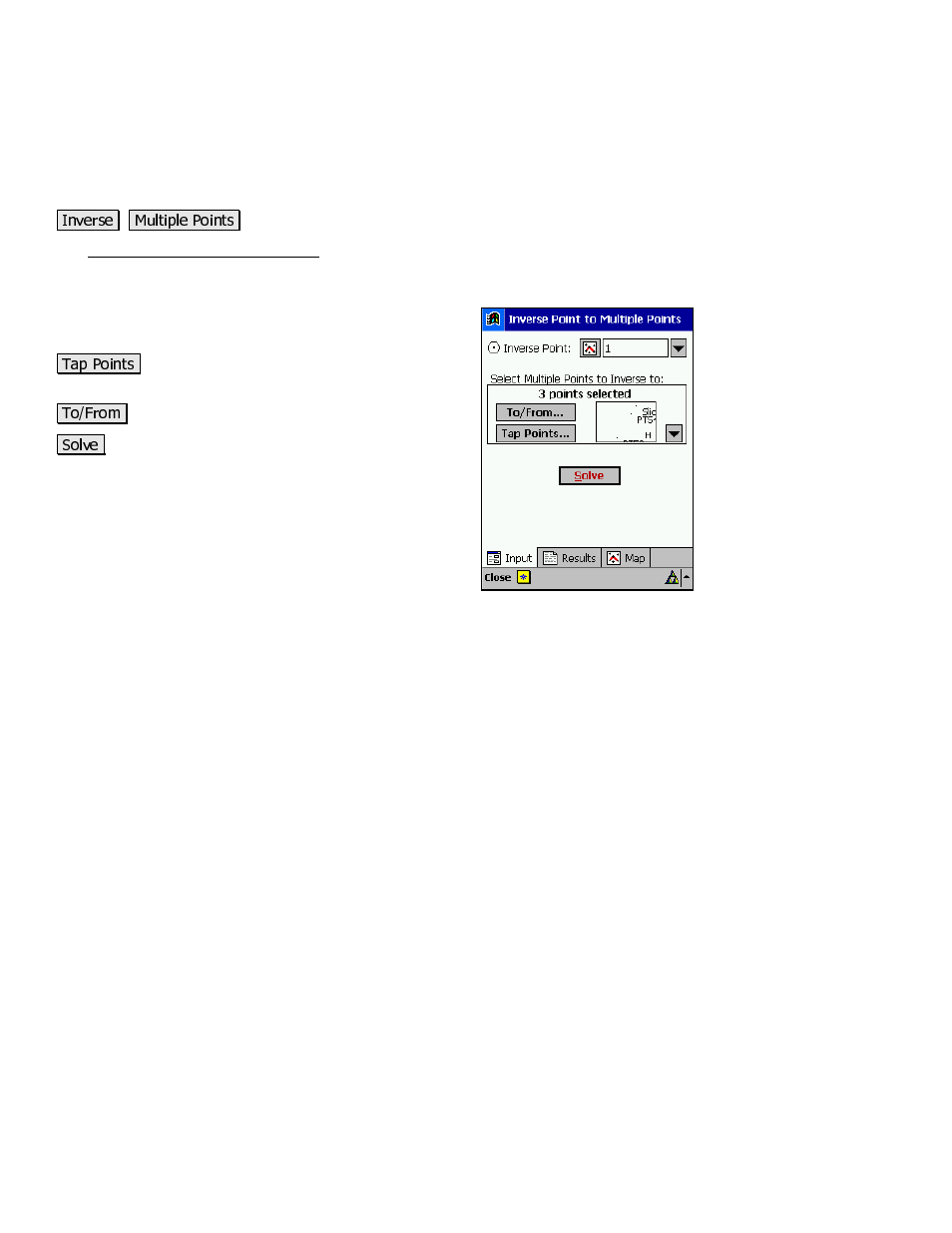 Inverse point to multiple points, Results | Spectra Precision Survey Pro v3.80 Recon iPAQ Reference Manual User Manual | Page 170 / 261