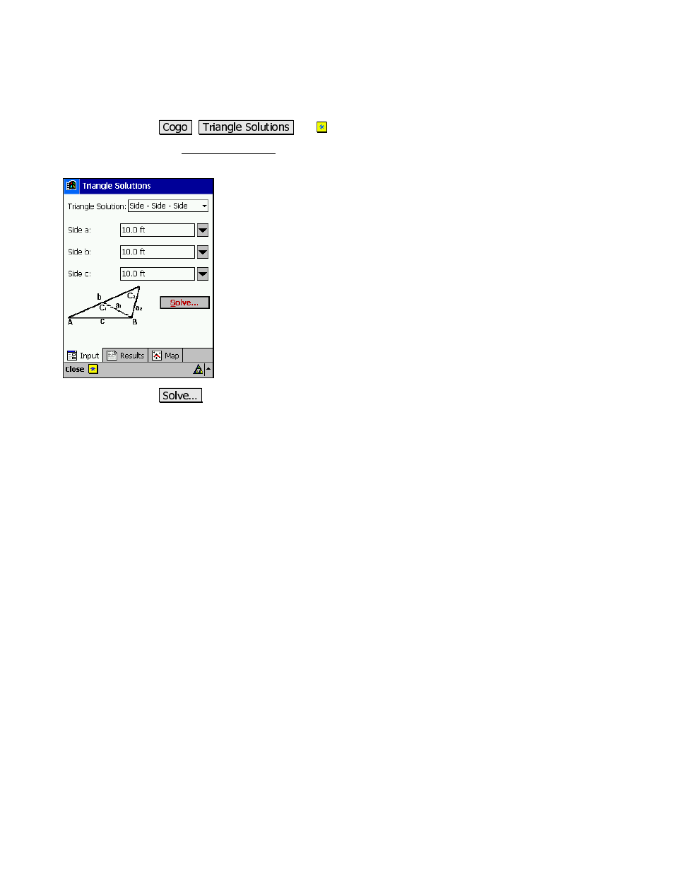 Triangle solutions, Results | Spectra Precision Survey Pro v3.80 Recon iPAQ Reference Manual User Manual | Page 181 / 261