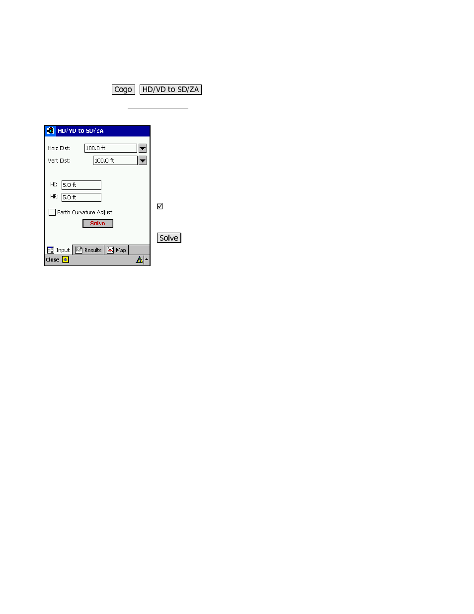 Hd/vd to sd/za, Results | Spectra Precision Survey Pro v3.80 Recon iPAQ Reference Manual User Manual | Page 187 / 261