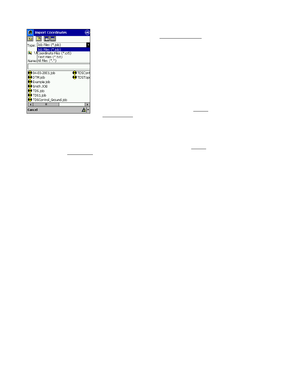 Import *.job coordinates | Spectra Precision Survey Pro v3.80 Recon iPAQ Reference Manual User Manual | Page 19 / 261