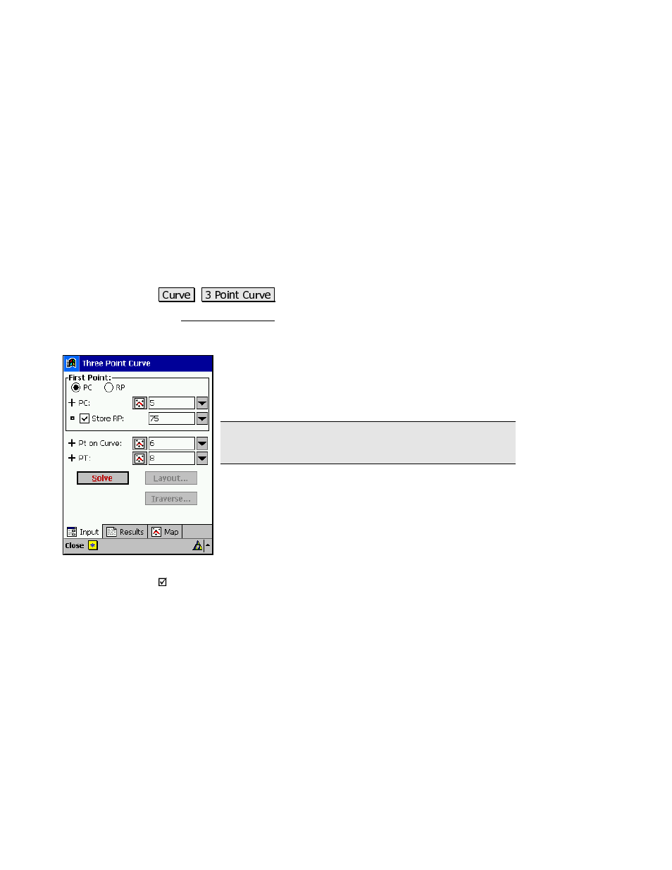 Three point curve, Results | Spectra Precision Survey Pro v3.80 Recon iPAQ Reference Manual User Manual | Page 193 / 261