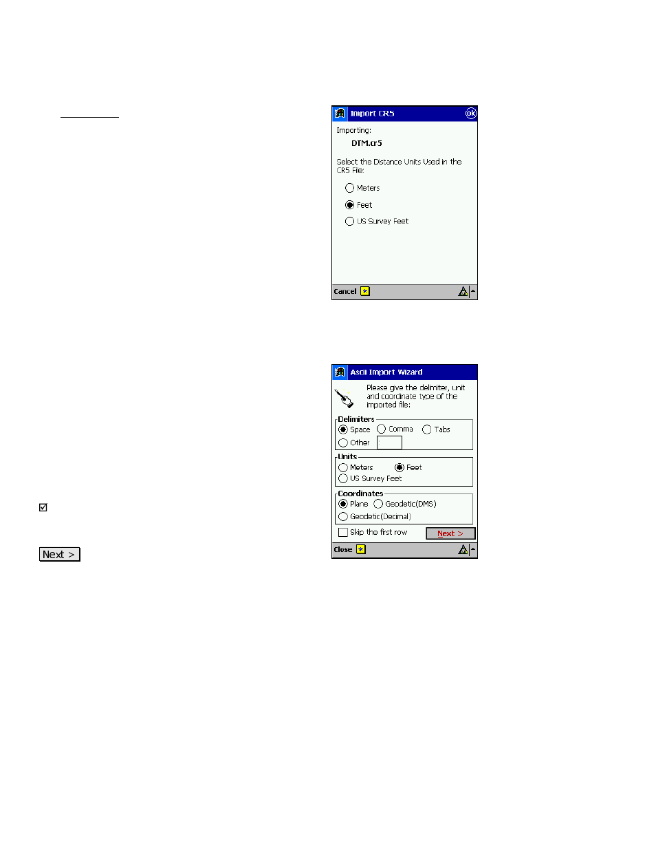 Import *.cr5 coordinates, Import *.txt coordinates | Spectra Precision Survey Pro v3.80 Recon iPAQ Reference Manual User Manual | Page 20 / 261