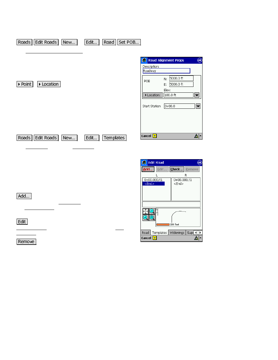 Road alignment properties screen, The templates card | Spectra Precision Survey Pro v3.80 Recon iPAQ Reference Manual User Manual | Page 222 / 261