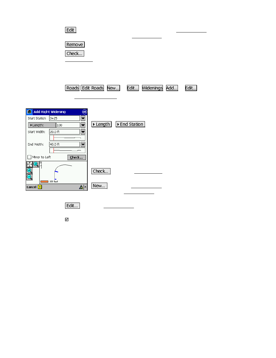 Add / edit widening screen | Spectra Precision Survey Pro v3.80 Recon iPAQ Reference Manual User Manual | Page 225 / 261