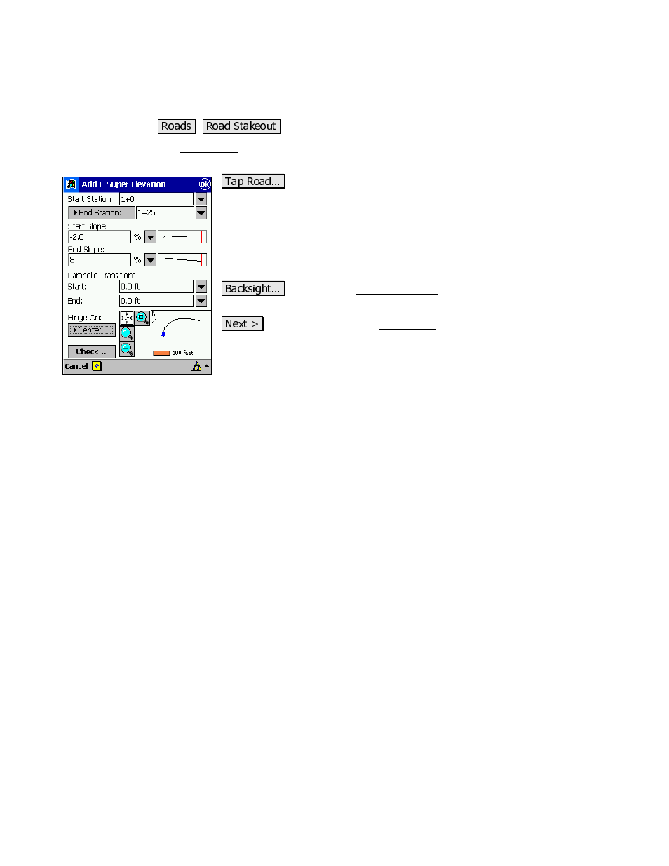 Road stakeout, Stake road – screen two | Spectra Precision Survey Pro v3.80 Recon iPAQ Reference Manual User Manual | Page 229 / 261