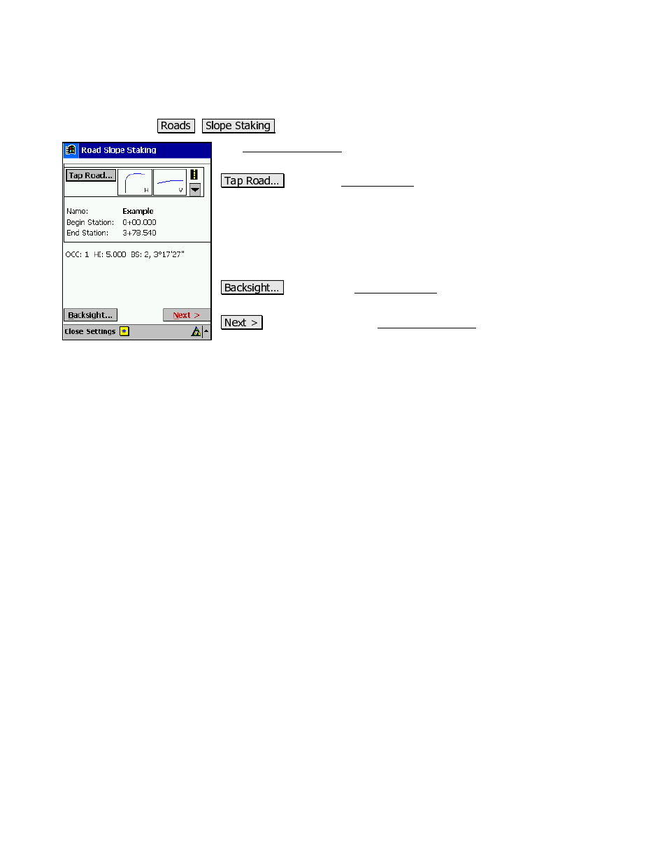 Road slope staking | Spectra Precision Survey Pro v3.80 Recon iPAQ Reference Manual User Manual | Page 233 / 261