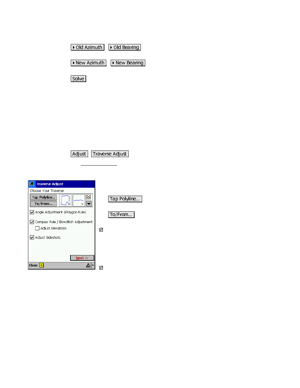 Traverse adjust | Spectra Precision Survey Pro v3.80 Recon iPAQ Reference Manual User Manual | Page 243 / 261