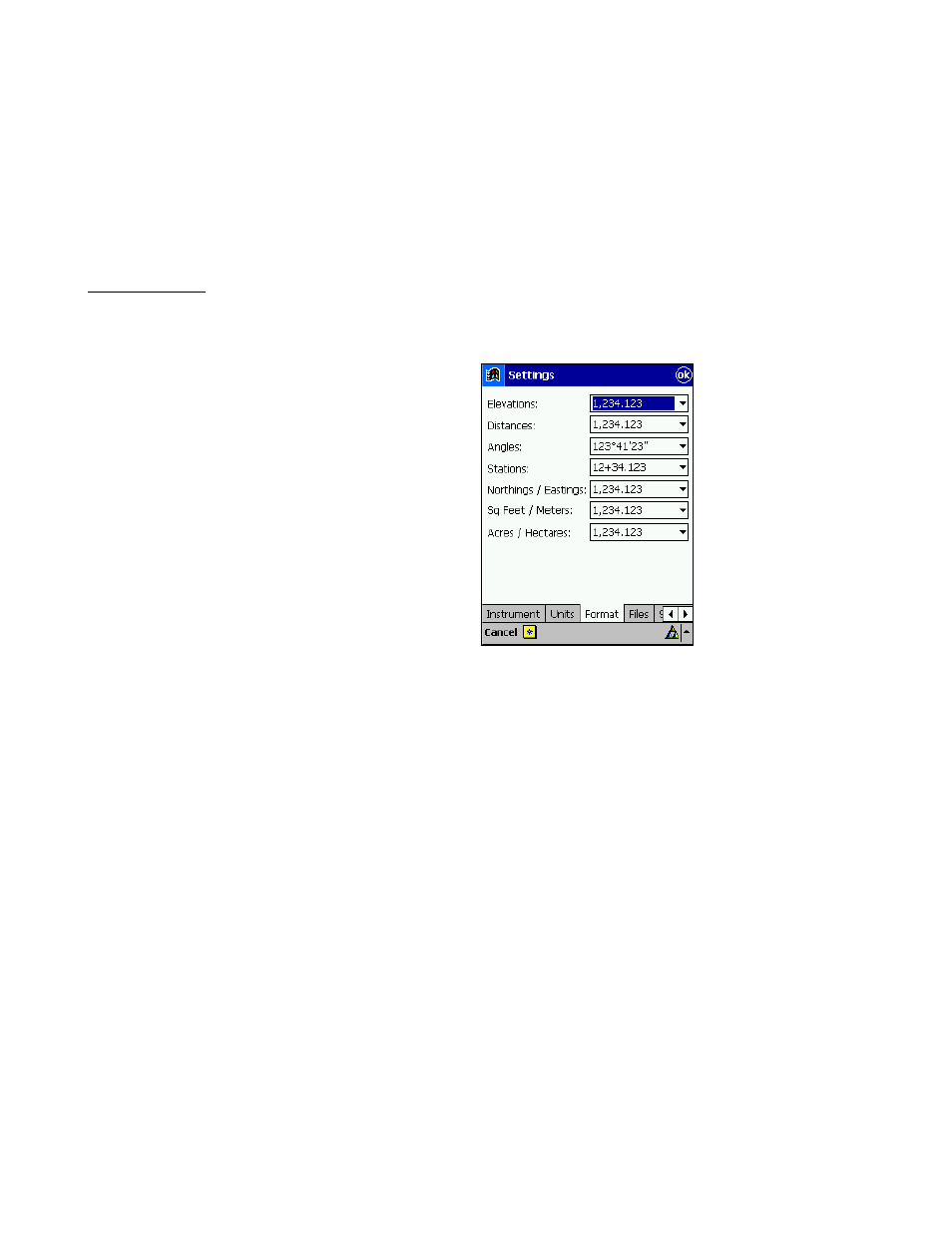 Format settings | Spectra Precision Survey Pro v3.80 Recon iPAQ Reference Manual User Manual | Page 38 / 261