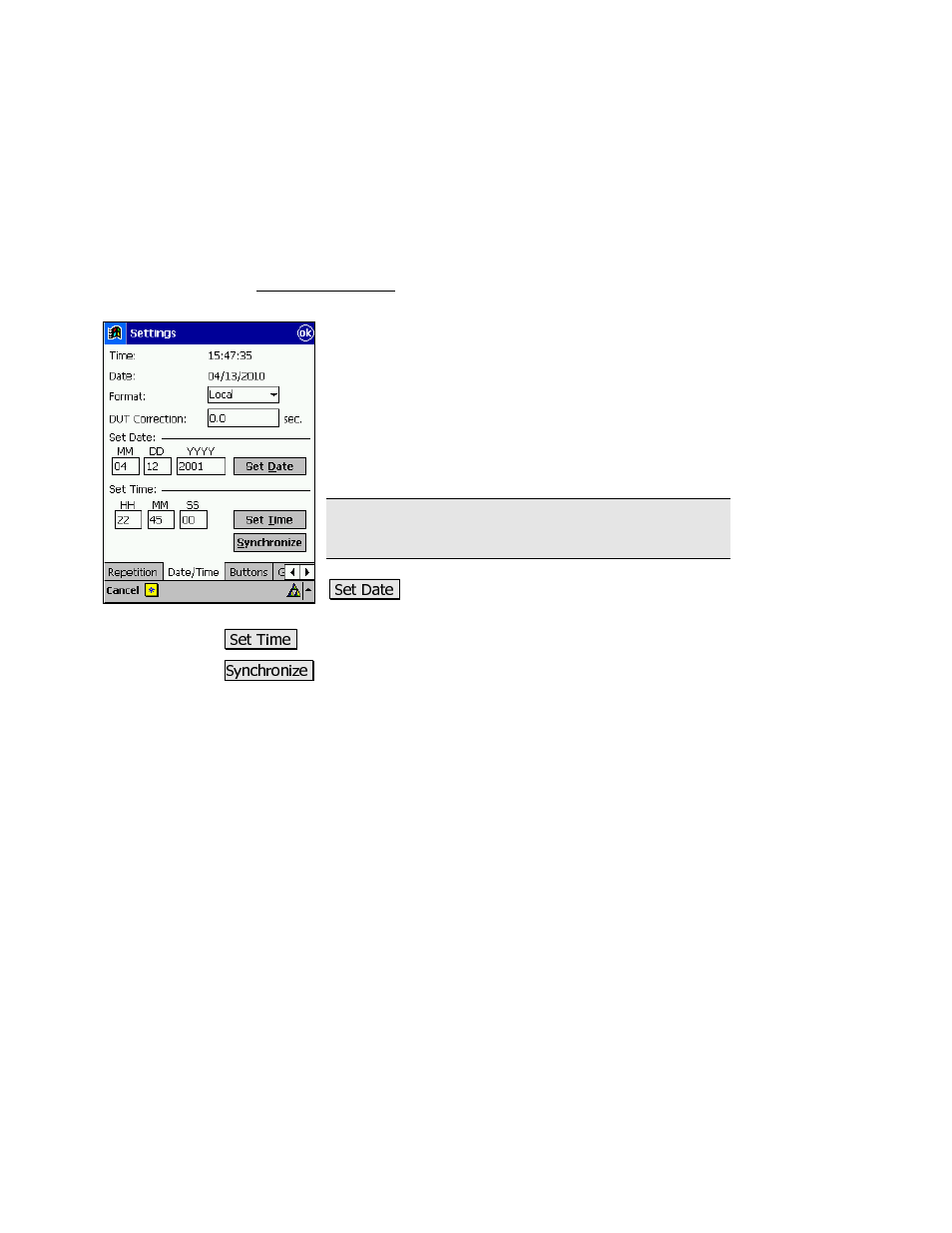 Date/time settings | Spectra Precision Survey Pro v3.80 Recon iPAQ Reference Manual User Manual | Page 45 / 261