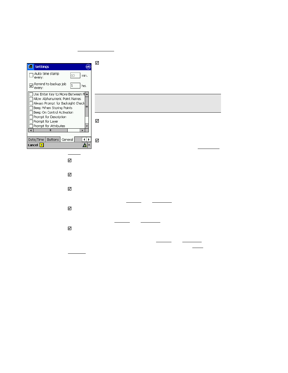 General settings | Spectra Precision Survey Pro v3.80 Recon iPAQ Reference Manual User Manual | Page 47 / 261