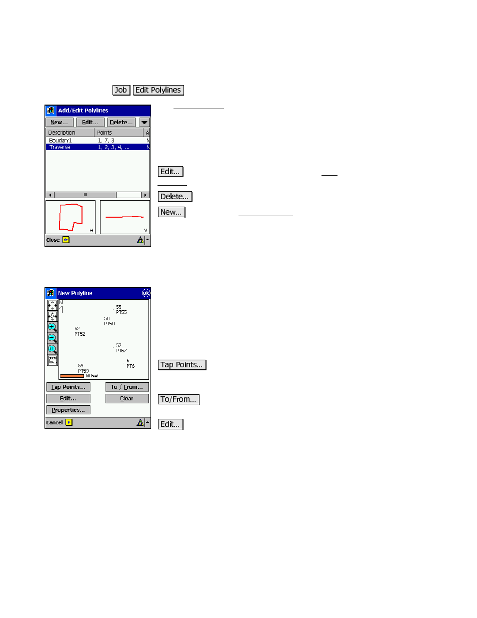 Edit polylines, Screen two – new polyline | Spectra Precision Survey Pro v3.80 Recon iPAQ Reference Manual User Manual | Page 53 / 261