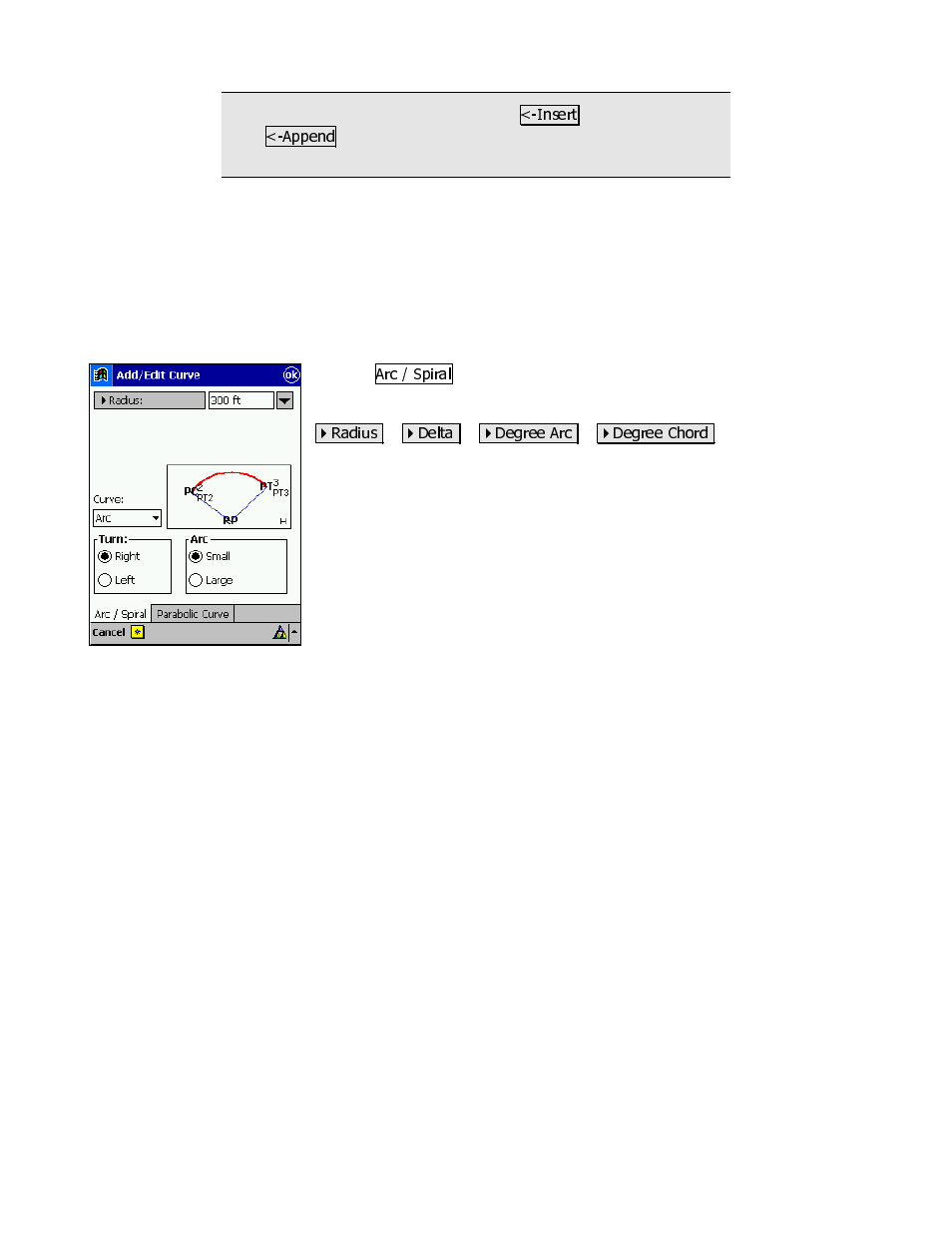 Screen four – add/edit curve, Adding a horizontal curve | Spectra Precision Survey Pro v3.80 Recon iPAQ Reference Manual User Manual | Page 55 / 261