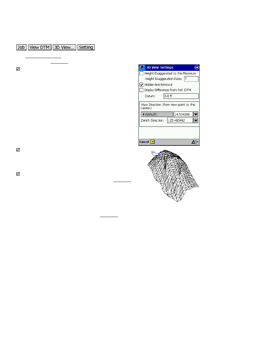 3d view settings | Spectra Precision Survey Pro v3.80 Recon iPAQ Reference Manual User Manual | Page 76 / 261