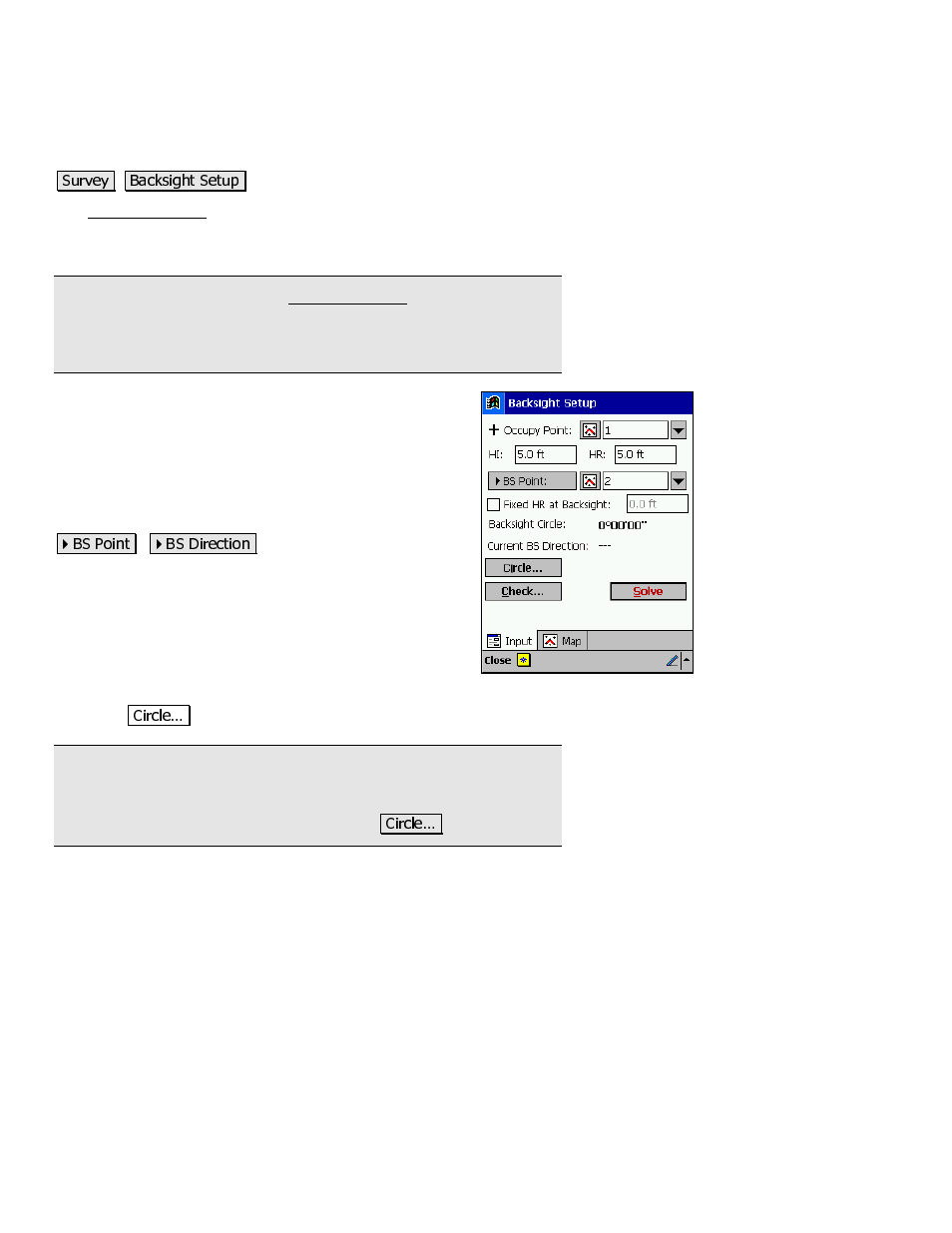 Backsight setup | Spectra Precision Survey Pro v3.80 Recon iPAQ Reference Manual User Manual | Page 84 / 261