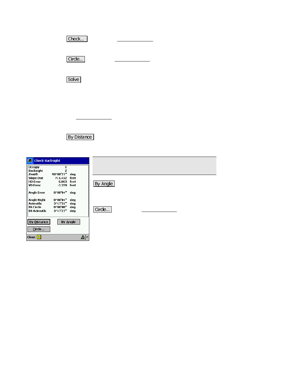 Check backsight dialog box | Spectra Precision Survey Pro v3.80 Recon iPAQ Reference Manual User Manual | Page 85 / 261