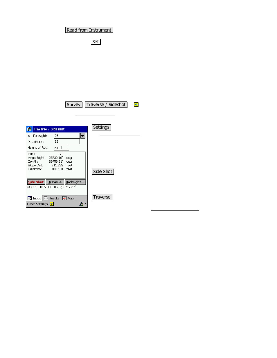 Traverse / sideshot | Spectra Precision Survey Pro v3.80 Recon iPAQ Reference Manual User Manual | Page 87 / 261