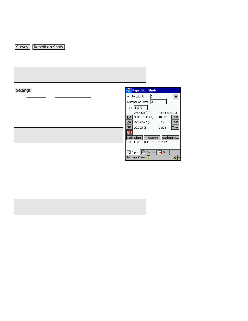 Repetition shots | Spectra Precision Survey Pro v3.80 Recon iPAQ Reference Manual User Manual | Page 92 / 261