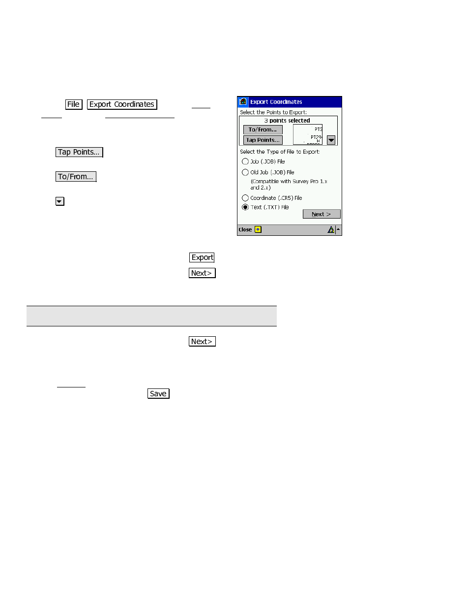 Exporting coordinates | Spectra Precision Survey Pro v3.80 Recon iPAQ User Manual User Manual | Page 130 / 178