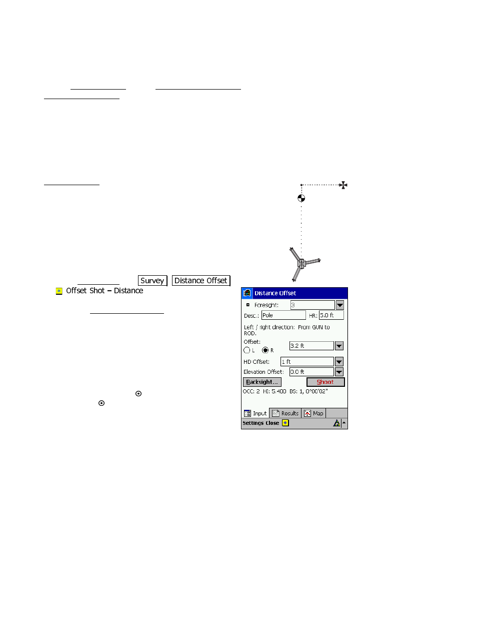 Offset shots, Distance offset screen | Spectra Precision Survey Pro v3.80 Recon iPAQ User Manual User Manual | Page 136 / 178
