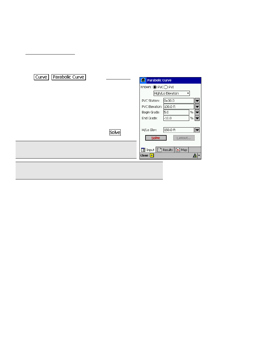 Parabolic curve layout | Spectra Precision Survey Pro v3.80 Recon iPAQ User Manual User Manual | Page 166 / 178