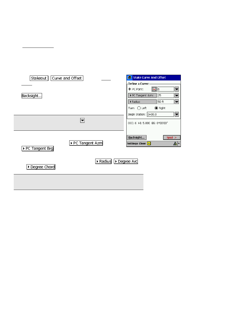 Curve and offset, Define your curve | Spectra Precision Survey Pro v3.80 Recon iPAQ User Manual User Manual | Page 168 / 178