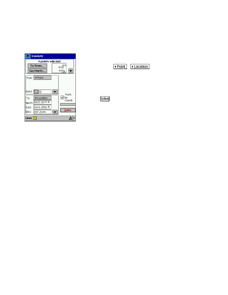 Translate by coordinates | Spectra Precision Survey Pro v3.80 Recon iPAQ User Manual User Manual | Page 173 / 178