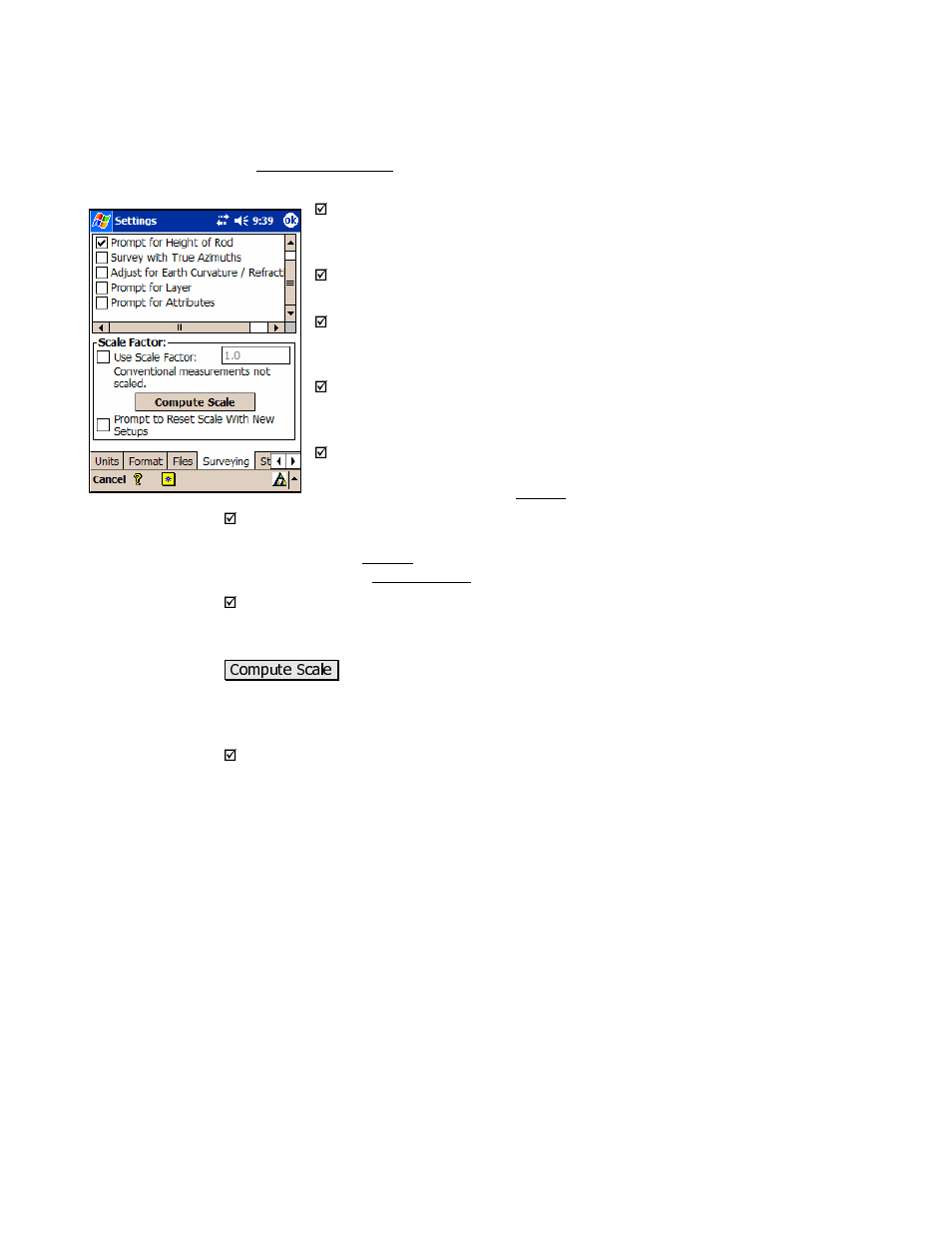 Surveying settings | Spectra Precision Survey Pro v3.80 Recon iPAQ User Manual User Manual | Page 35 / 178