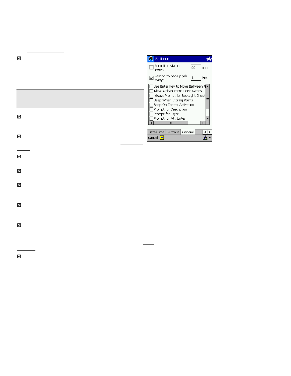 General settings | Spectra Precision Survey Pro v3.80 Recon iPAQ User Manual User Manual | Page 42 / 178