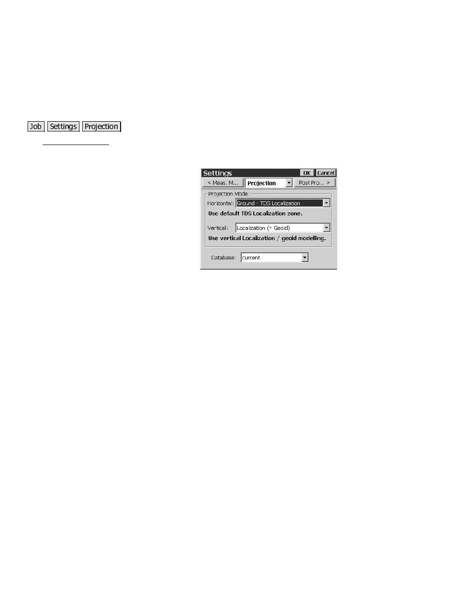 Projection settings | Spectra Precision Survey Pro CE v3.80 Ranger GPS Reference Manual User Manual | Page 10 / 93