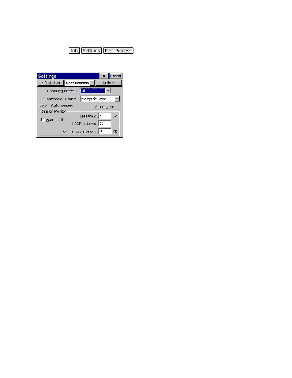 Post process settings | Spectra Precision Survey Pro CE v3.80 Ranger GPS Reference Manual User Manual | Page 11 / 93