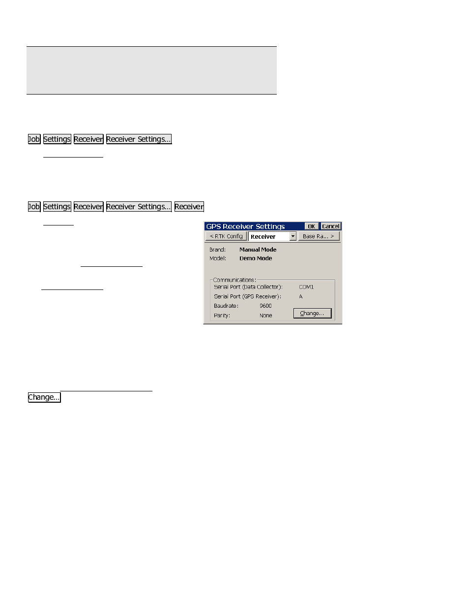 Receiver settings | Spectra Precision Survey Pro CE v3.80 Ranger GPS Reference Manual User Manual | Page 12 / 93