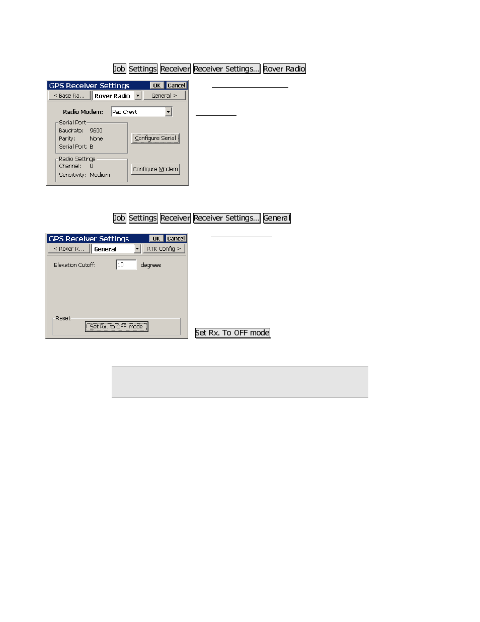 Rover radio settings, General settings | Spectra Precision Survey Pro CE v3.80 Ranger GPS Reference Manual User Manual | Page 17 / 93