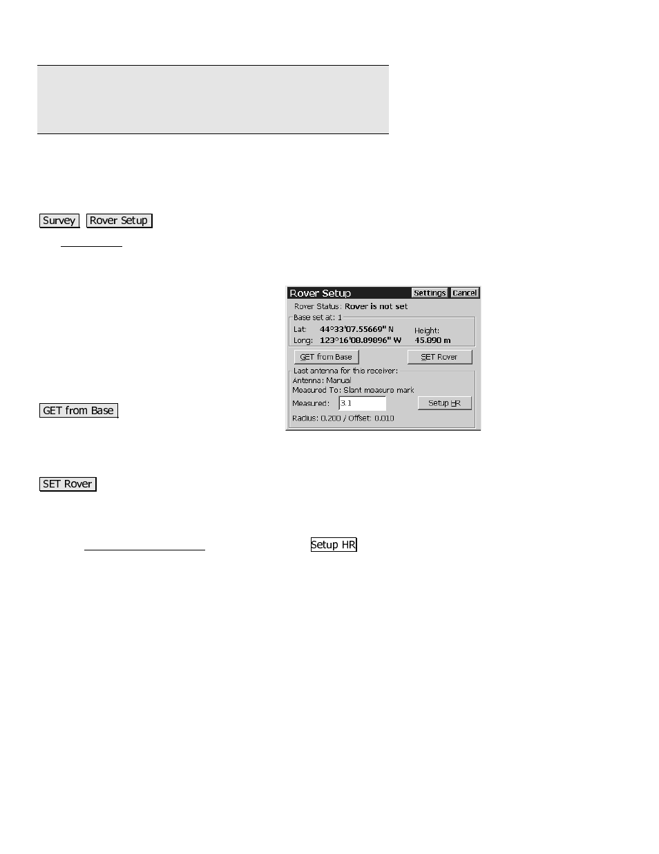 Rover setup | Spectra Precision Survey Pro CE v3.80 Ranger GPS Reference Manual User Manual | Page 28 / 93