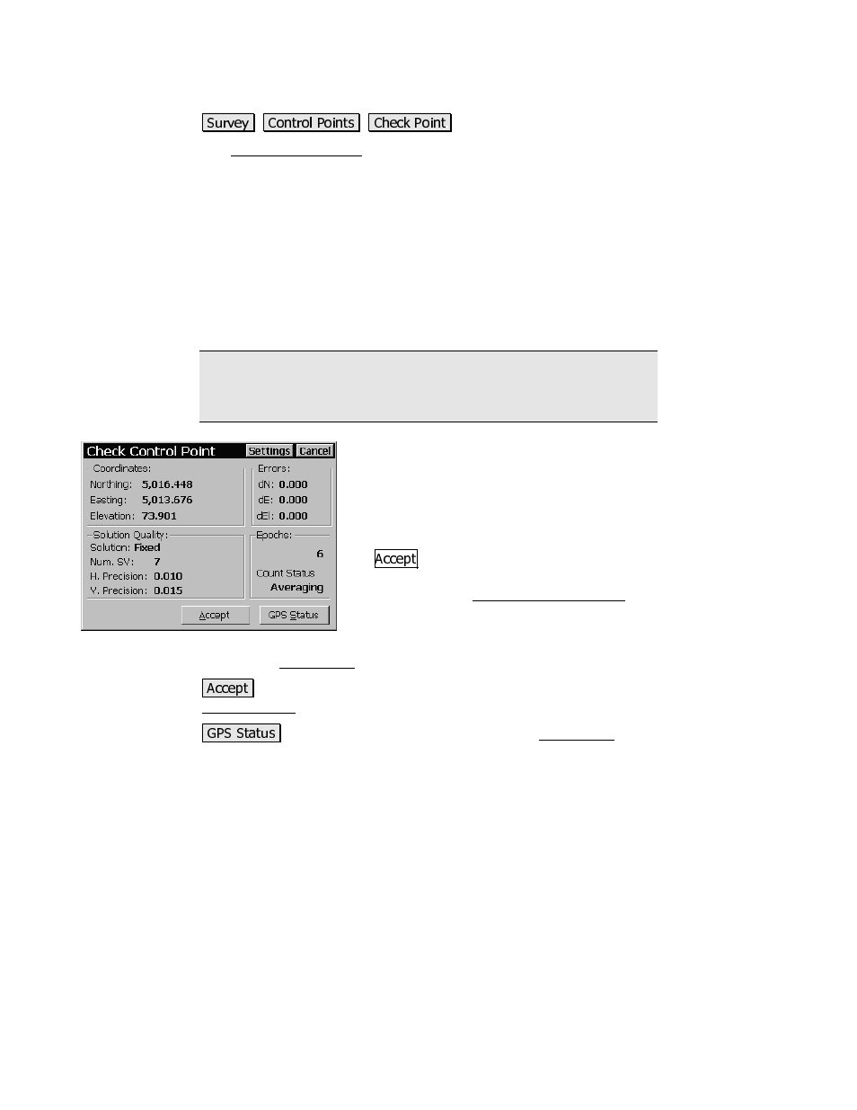 Check control point screen | Spectra Precision Survey Pro CE v3.80 Ranger GPS Reference Manual User Manual | Page 31 / 93