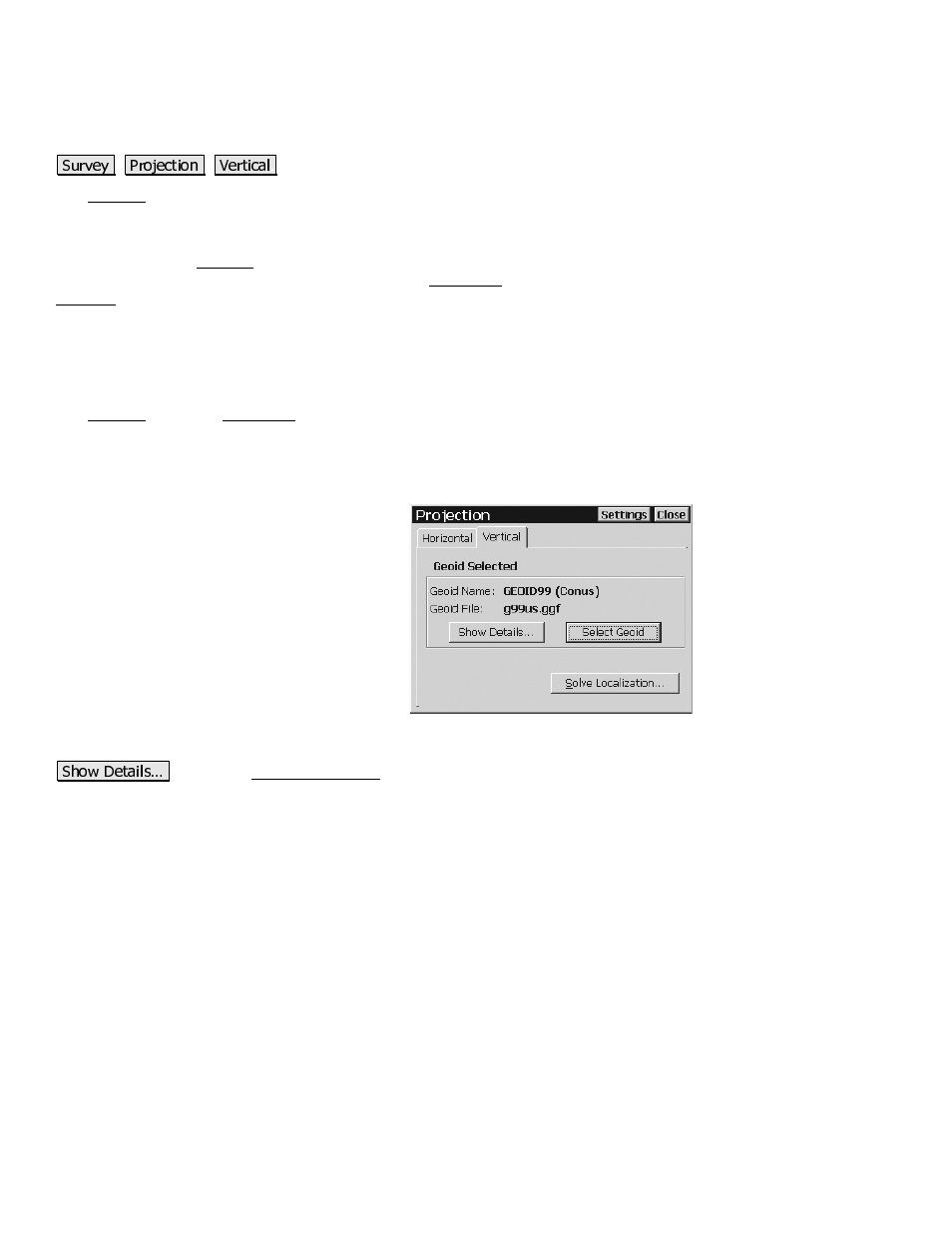 Vertical card, Localization (+geoid) | Spectra Precision Survey Pro CE v3.80 Ranger GPS Reference Manual User Manual | Page 56 / 93
