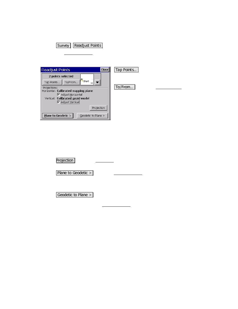 Readjust points | Spectra Precision Survey Pro CE v3.80 Ranger GPS Reference Manual User Manual | Page 63 / 93