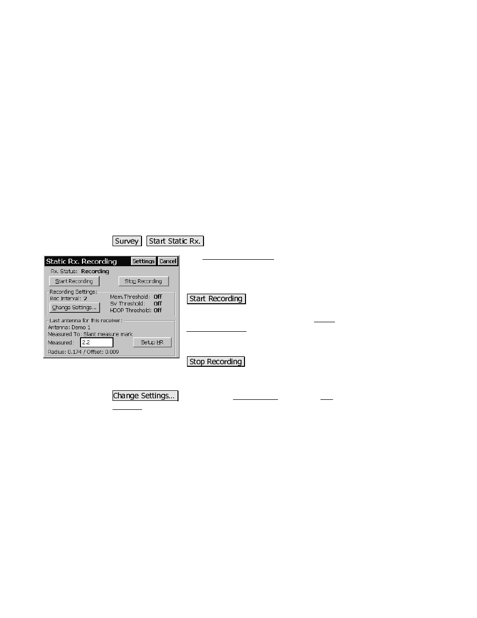 Start static rx | Spectra Precision Survey Pro CE v3.80 Ranger GPS Reference Manual User Manual | Page 71 / 93