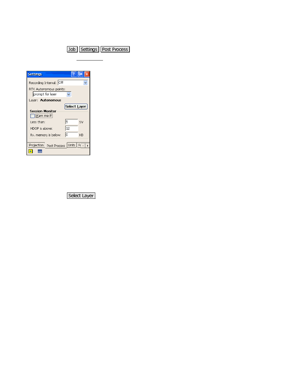 Post process settings | Spectra Precision Survey Pro 3.80 Recon GPS Reference Manual User Manual | Page 11 / 99