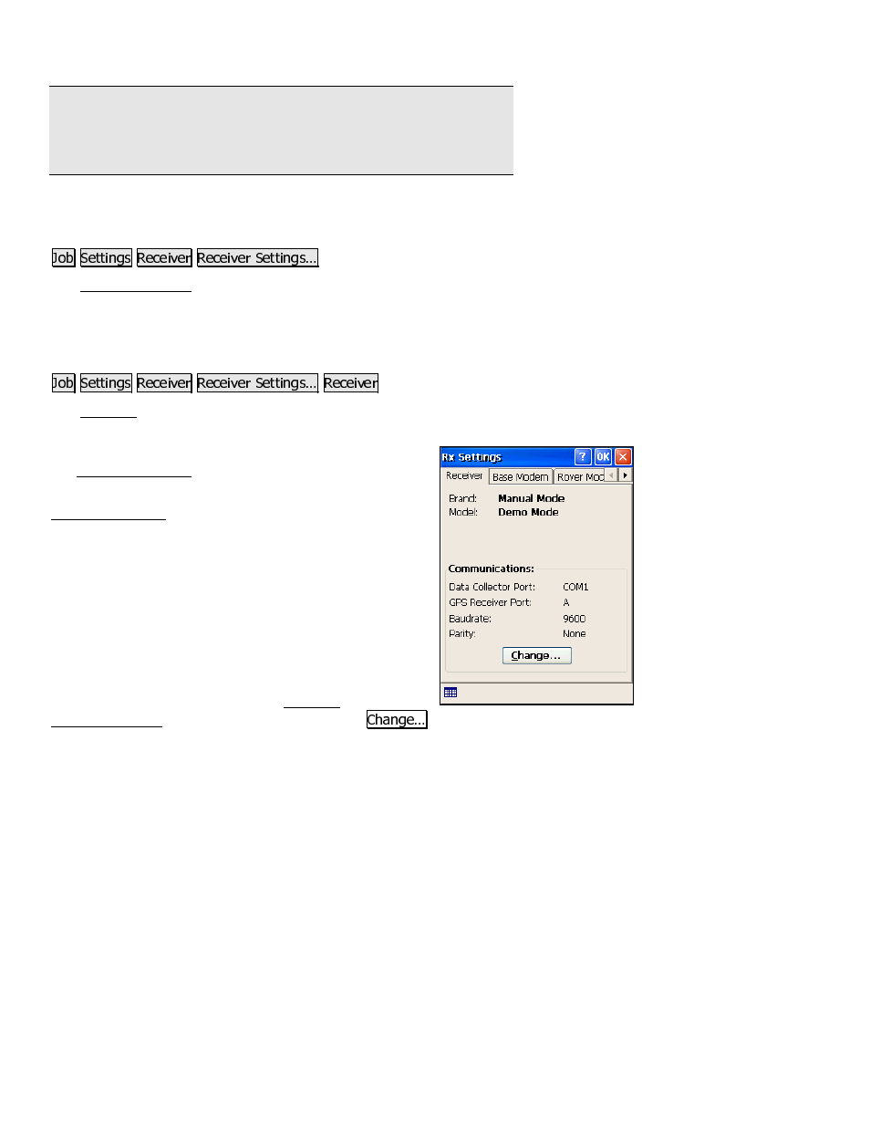 Receiver settings | Spectra Precision Survey Pro 3.80 Recon GPS Reference Manual User Manual | Page 12 / 99