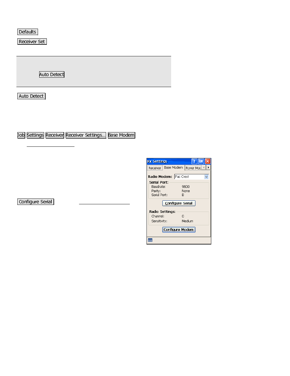 Base modem settings | Spectra Precision Survey Pro 3.80 Recon GPS Reference Manual User Manual | Page 14 / 99