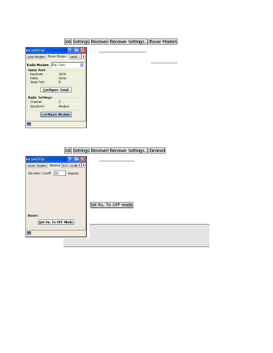 Rover modem settings, General settings | Spectra Precision Survey Pro 3.80 Recon GPS Reference Manual User Manual | Page 17 / 99