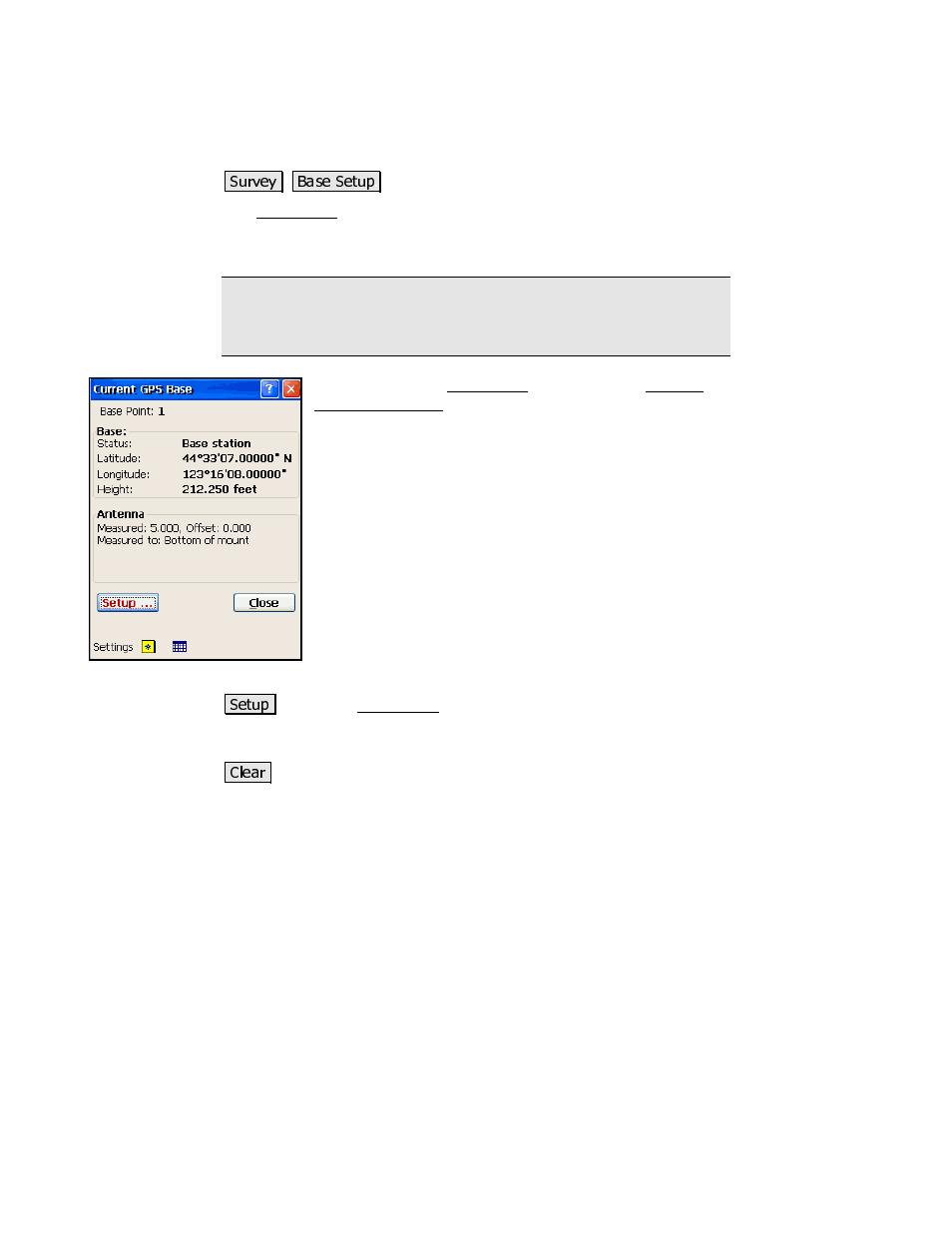 Base setup | Spectra Precision Survey Pro 3.80 Recon GPS Reference Manual User Manual | Page 25 / 99