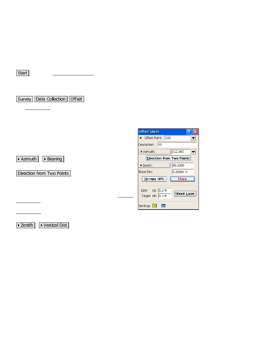 Offset shots | Spectra Precision Survey Pro 3.80 Recon GPS Reference Manual User Manual | Page 38 / 99