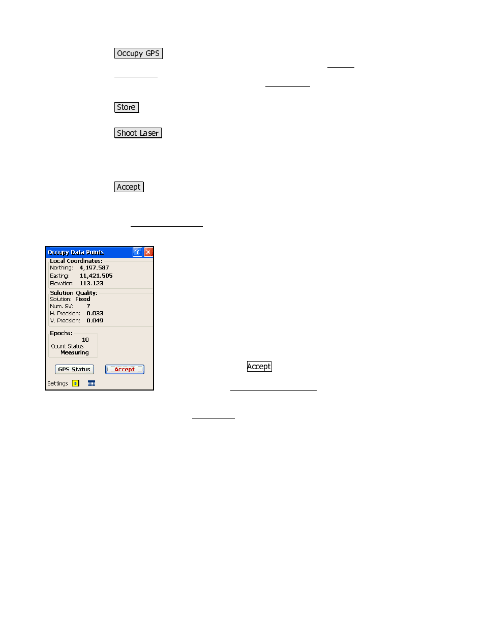 Occupy data points screen | Spectra Precision Survey Pro 3.80 Recon GPS Reference Manual User Manual | Page 39 / 99