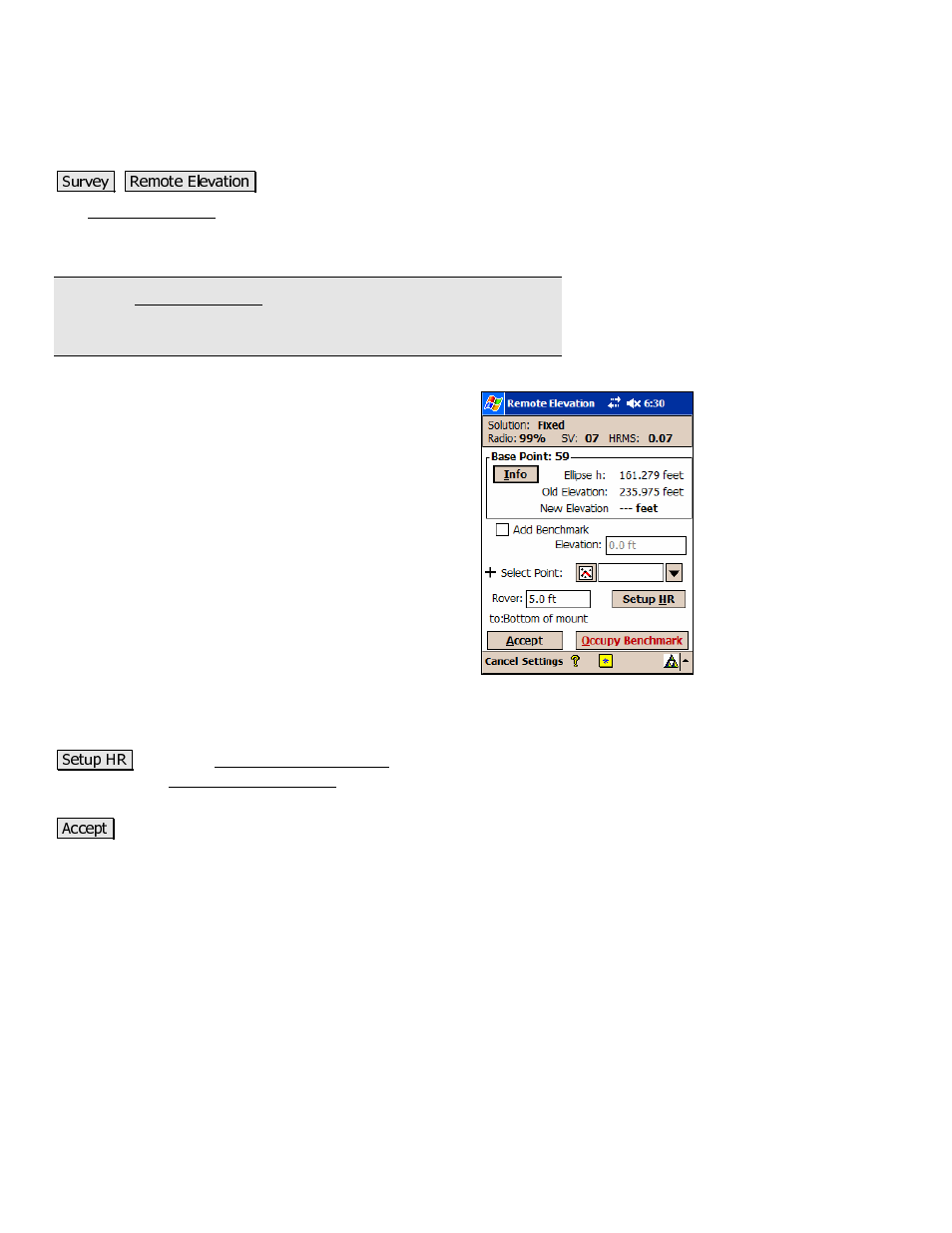 Remote elevation | Spectra Precision Survey Pro 3.80 Recon GPS Reference Manual User Manual | Page 62 / 99