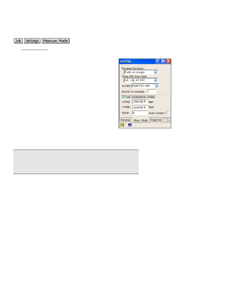 Measure mode settings | Spectra Precision Survey Pro 3.80 Recon GPS Reference Manual User Manual | Page 8 / 99