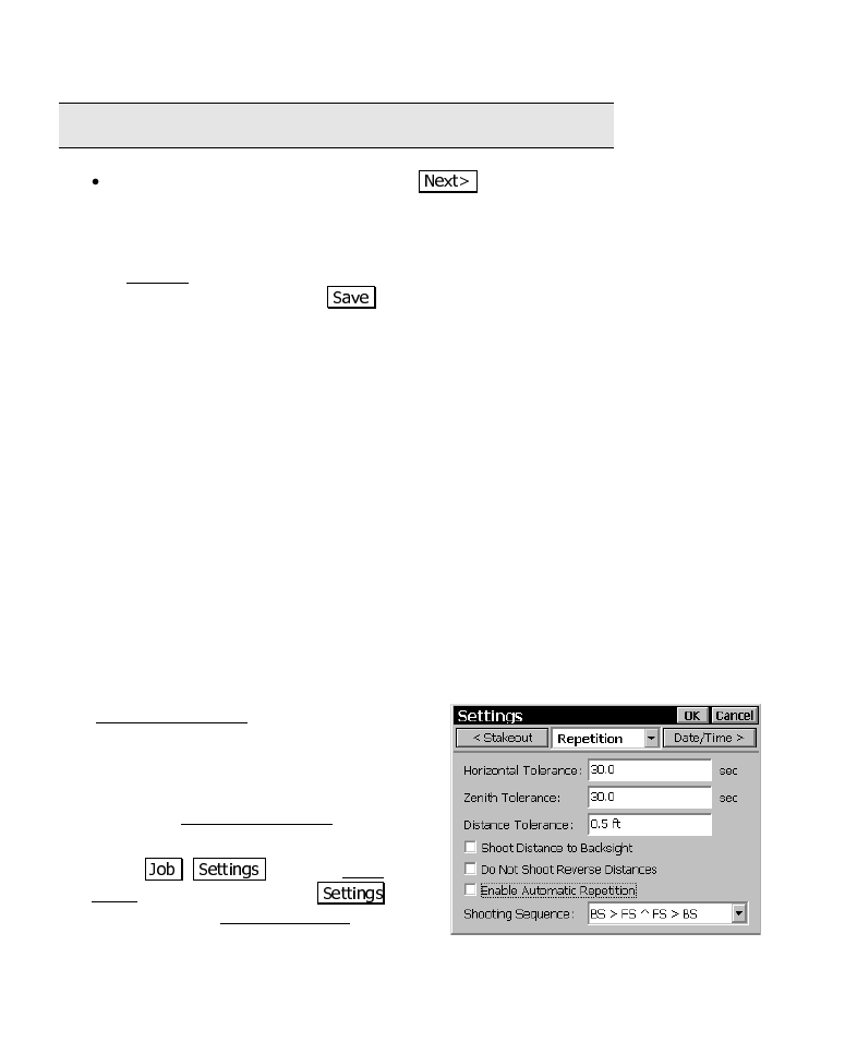 Repetition shots, Repetition settings screen | Spectra Precision Survey Pro CE v3.6 User Manual User Manual | Page 106 / 407