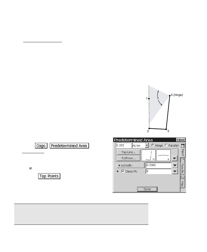 Predetermined area, Hinge method | Spectra Precision Survey Pro CE v3.6 User Manual User Manual | Page 134 / 407