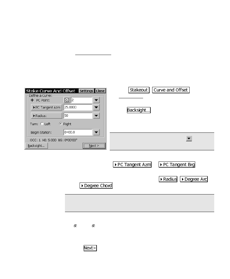 Curve and offset, Define your curve | Spectra Precision Survey Pro CE v3.6 User Manual User Manual | Page 141 / 407