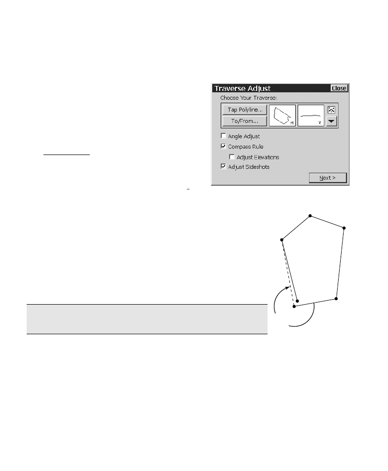 Traverse adjust, Angle adjust, Compass rule | Spectra Precision Survey Pro CE v3.6 User Manual User Manual | Page 148 / 407